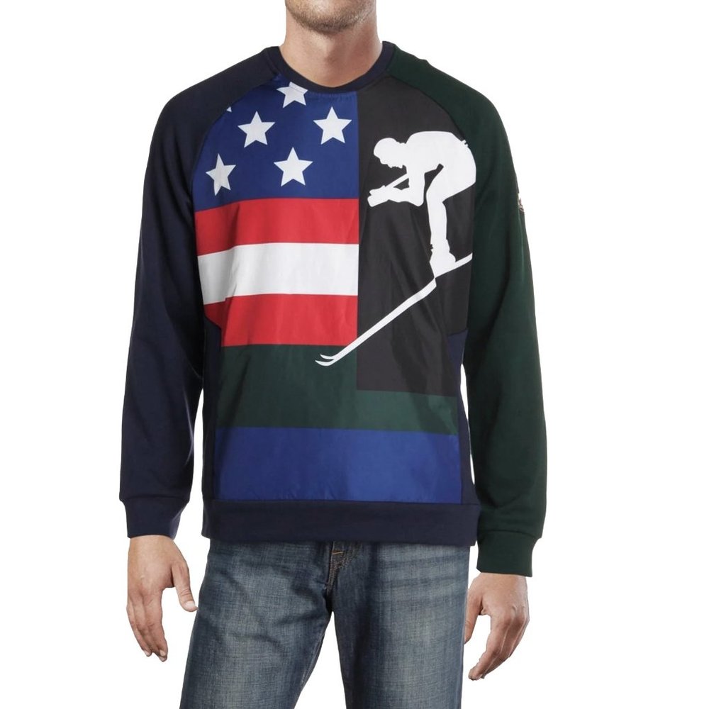 NEW $298 POLO Ralph Lauren Downhill Suicide Skier Sweatshirt! Sm Huge Ski & Flag